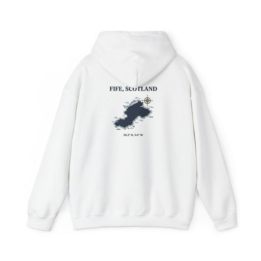 Fife, Scotland Map Hoodie – Minimal Nautical Island Graphic Hooded Sweatshirt