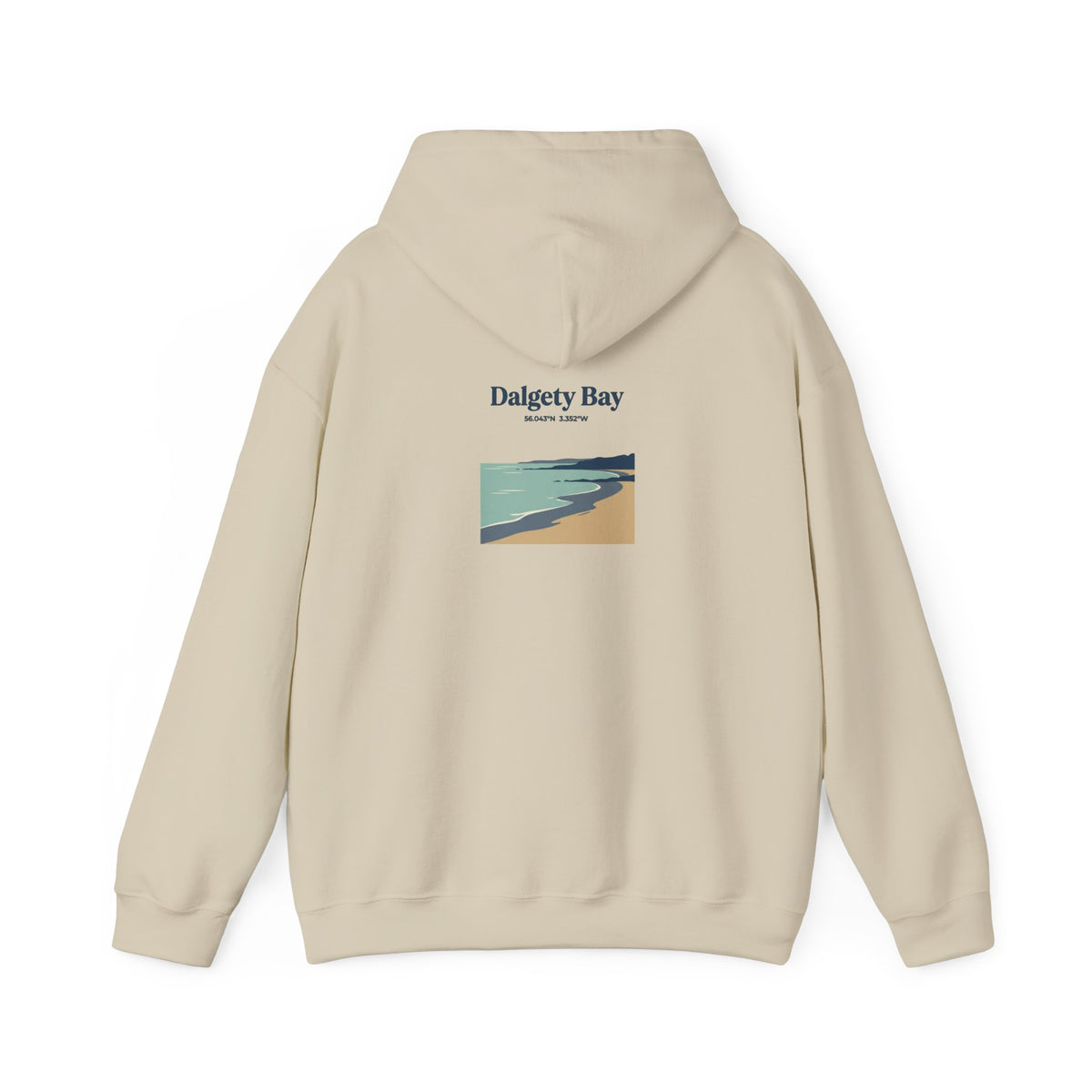 Dalgety Bay Scenic Hoodie — Retro Coastal Beach Graphic Hooded Sweatshirt