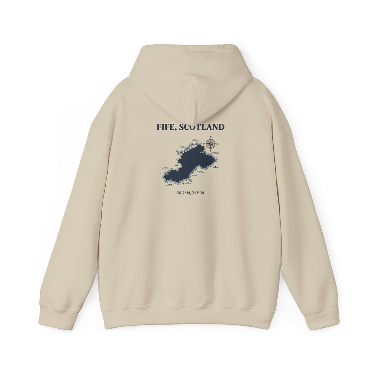 Fife, Scotland Map Hoodie – Minimal Nautical Island Graphic Hooded Sweatshirt