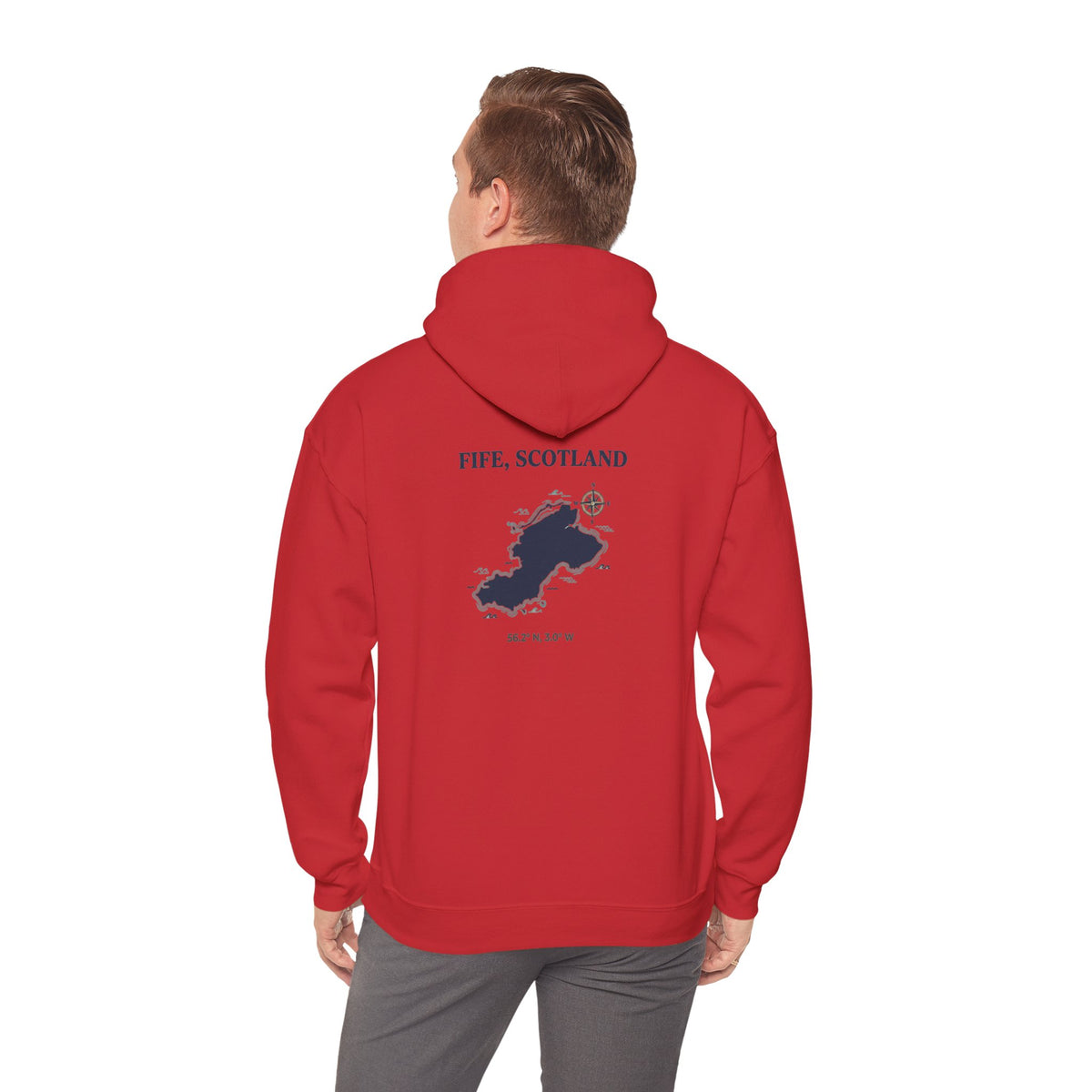Fife, Scotland Map Hoodie – Minimal Nautical Island Graphic Hooded Sweatshirt