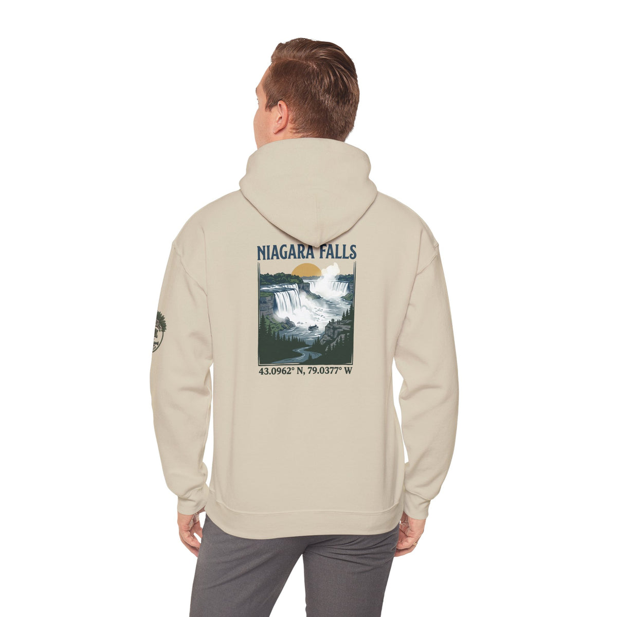 Niagara Falls Hoodie – Vintage Landscape Graphic with Coordinates