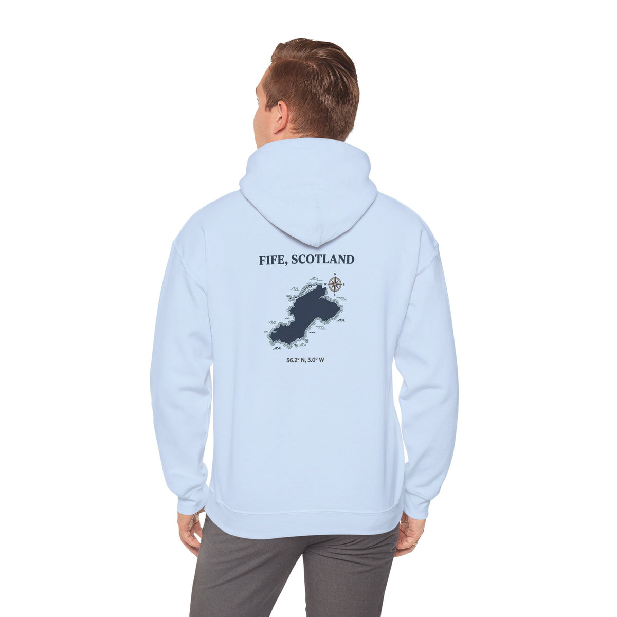 Fife, Scotland Map Hoodie – Minimal Nautical Island Graphic Hooded Sweatshirt