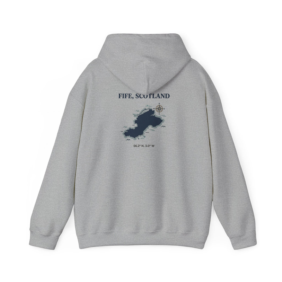 Fife, Scotland Map Hoodie – Minimal Nautical Island Graphic Hooded Sweatshirt