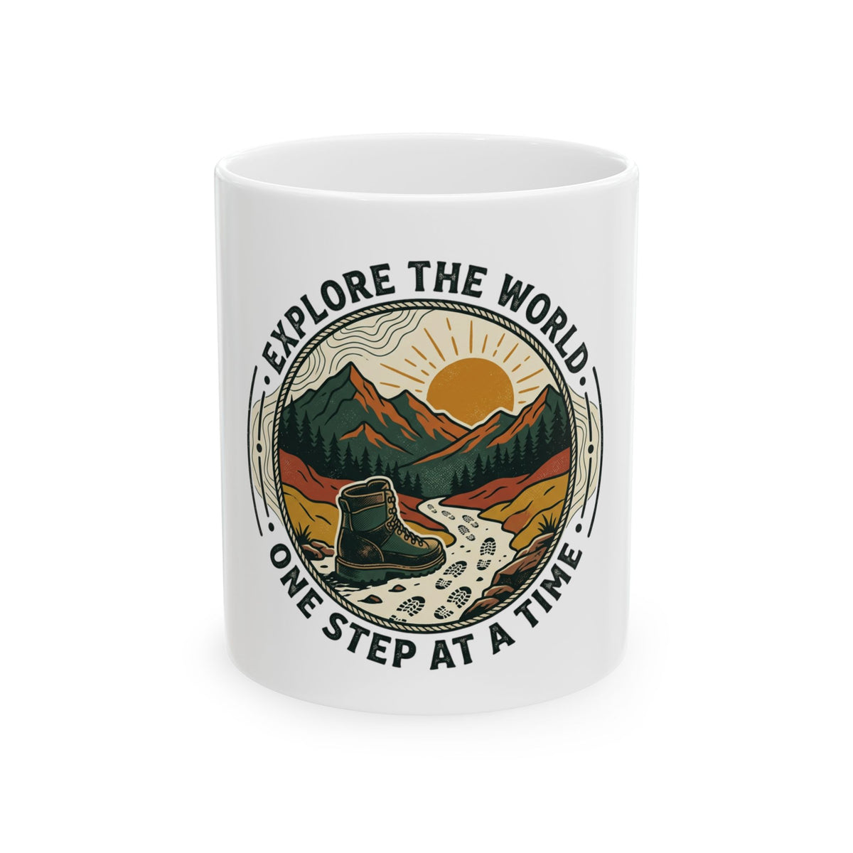 Explore the World Mug - "One Step at a Time" Hiking Coffee Cup