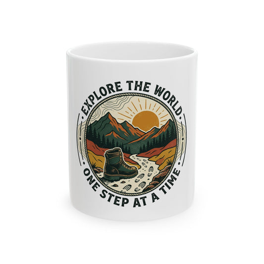 Explore the World Mug - "One Step at a Time" Hiking Coffee Cup