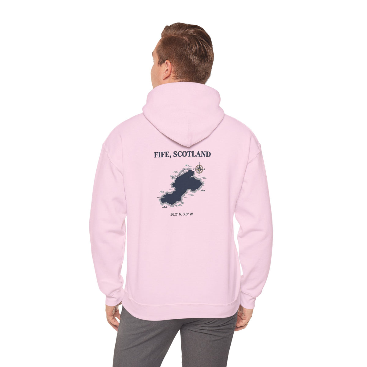Fife, Scotland Map Hoodie – Minimal Nautical Island Graphic Hooded Sweatshirt