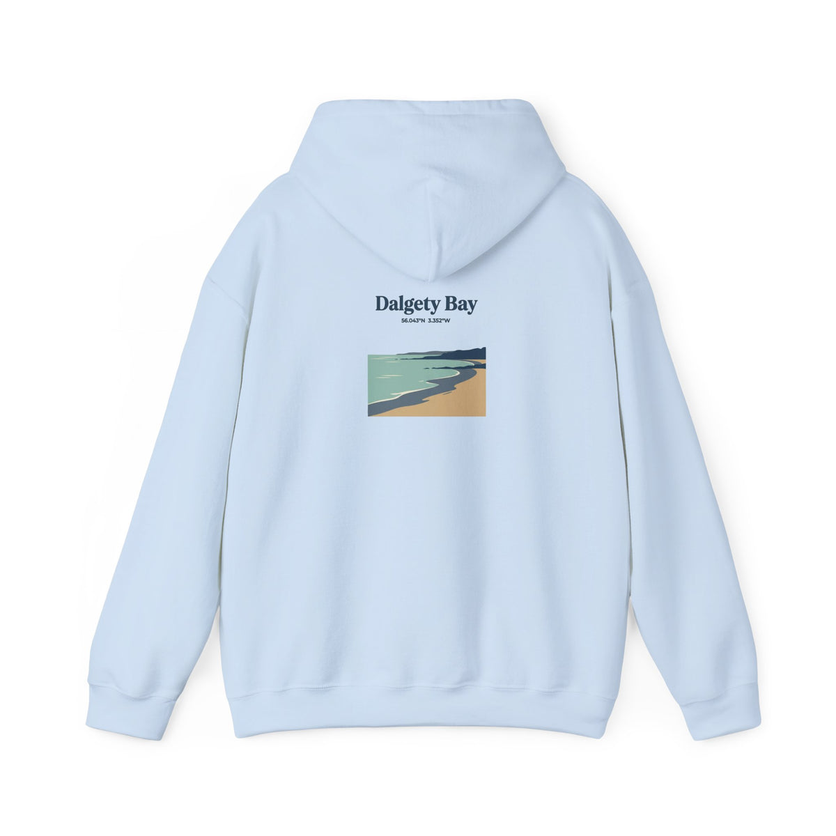 Dalgety Bay Scenic Hoodie — Retro Coastal Beach Graphic Hooded Sweatshirt