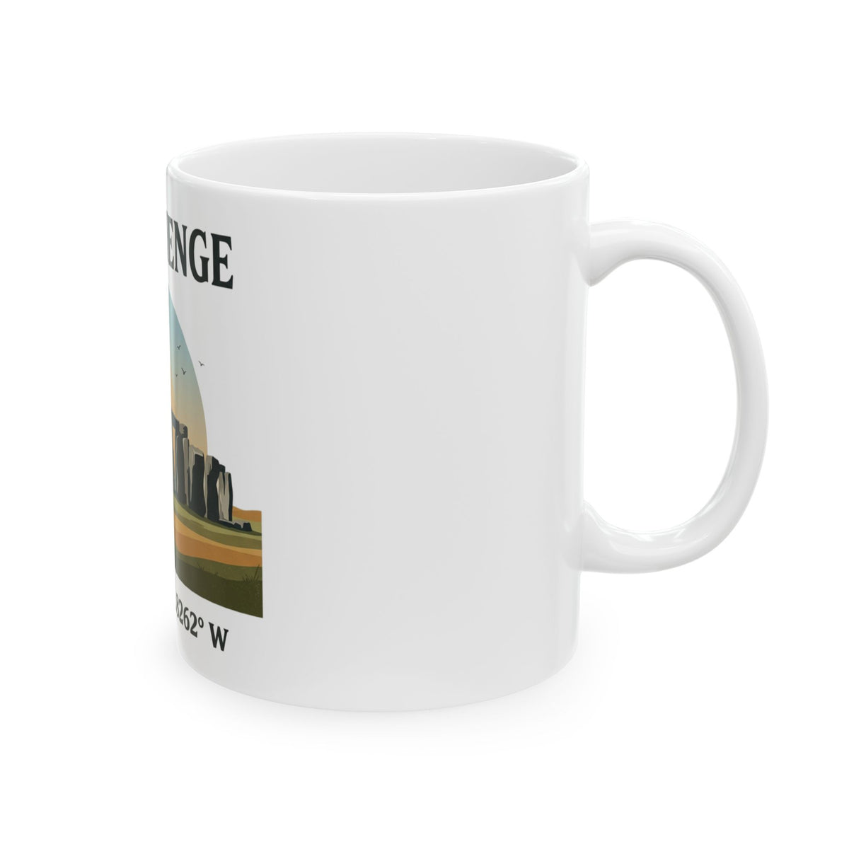 Stonehenge Ceramic Mug — Retro Illustration with Coordinates (11oz, 15oz)