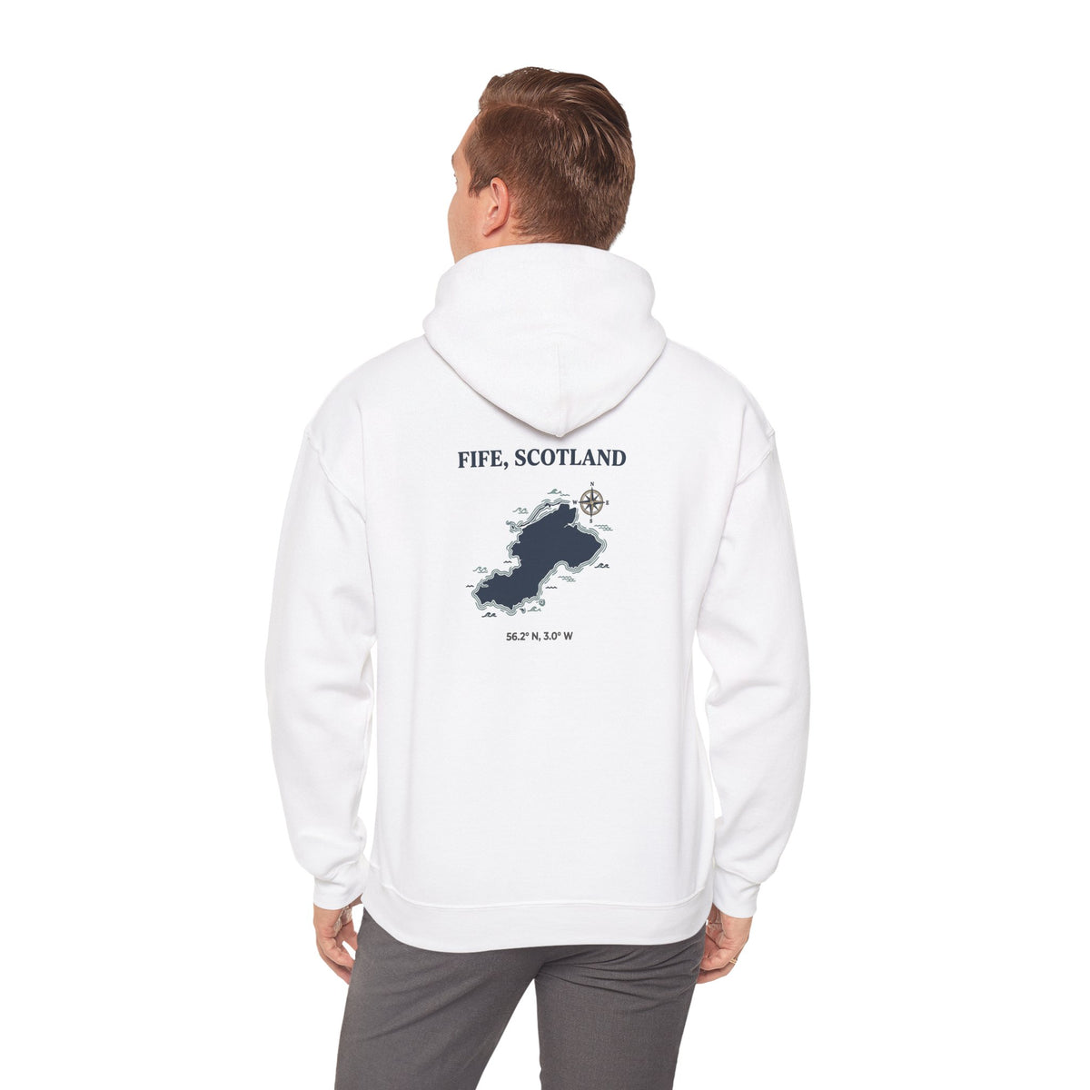 Fife, Scotland Map Hoodie – Minimal Nautical Island Graphic Hooded Sweatshirt