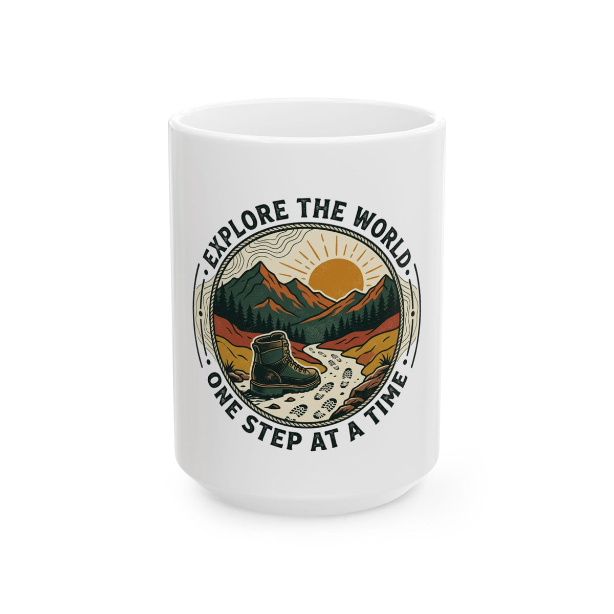 Explore the World Mug - "One Step at a Time" Hiking Coffee Cup