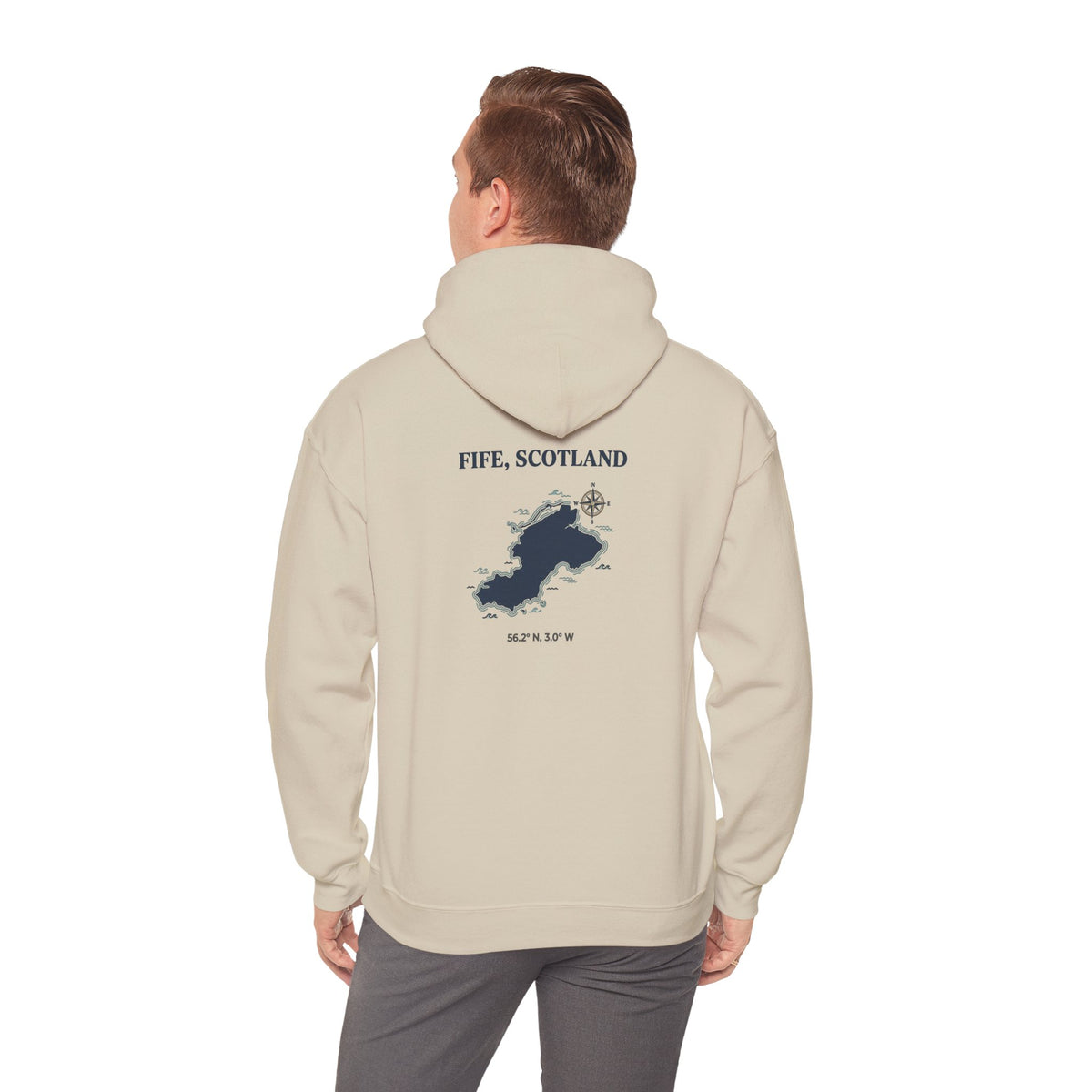 Fife, Scotland Map Hoodie – Minimal Nautical Island Graphic Hooded Sweatshirt
