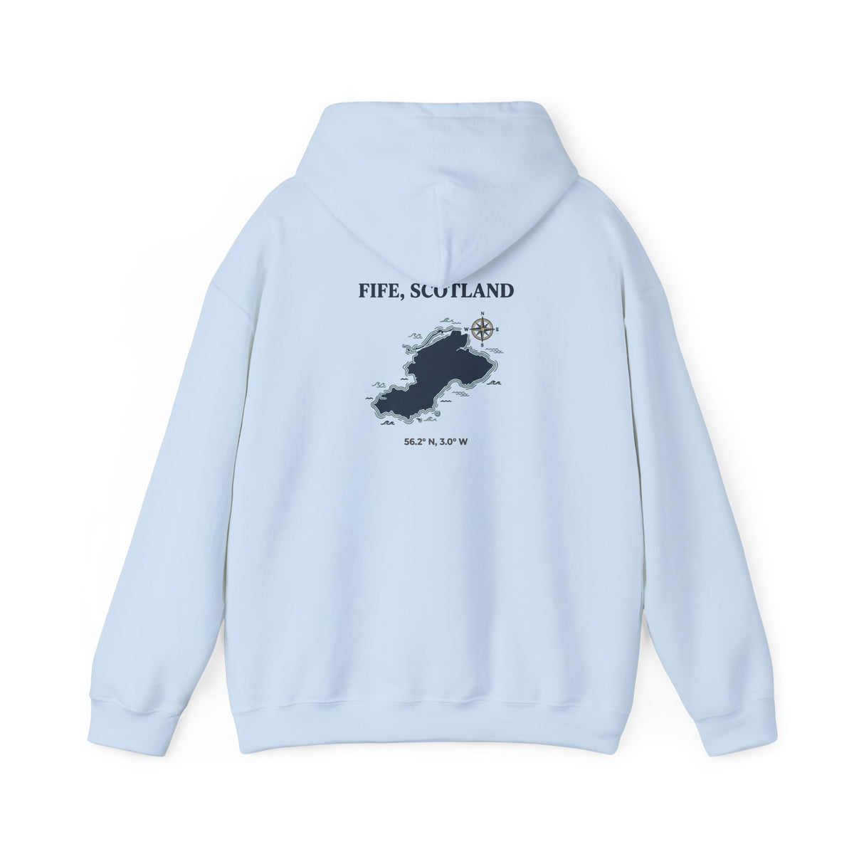 Fife, Scotland Map Hoodie – Minimal Nautical Island Graphic Hooded Sweatshirt